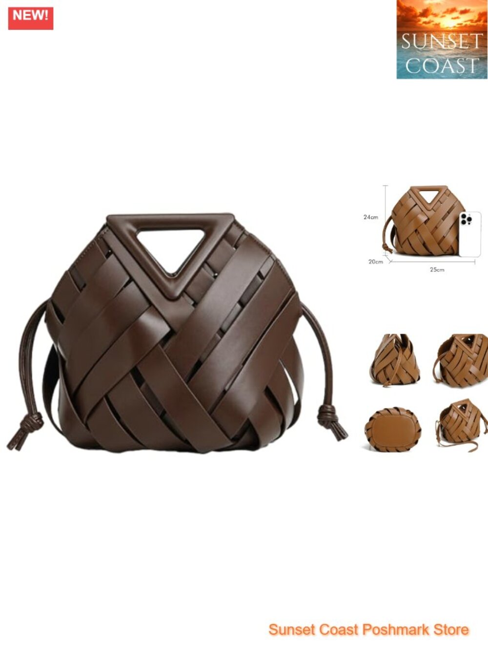 Vegan Leather Woven Bucket Bag Small Crossbody Shoulder Handbag Top Handle